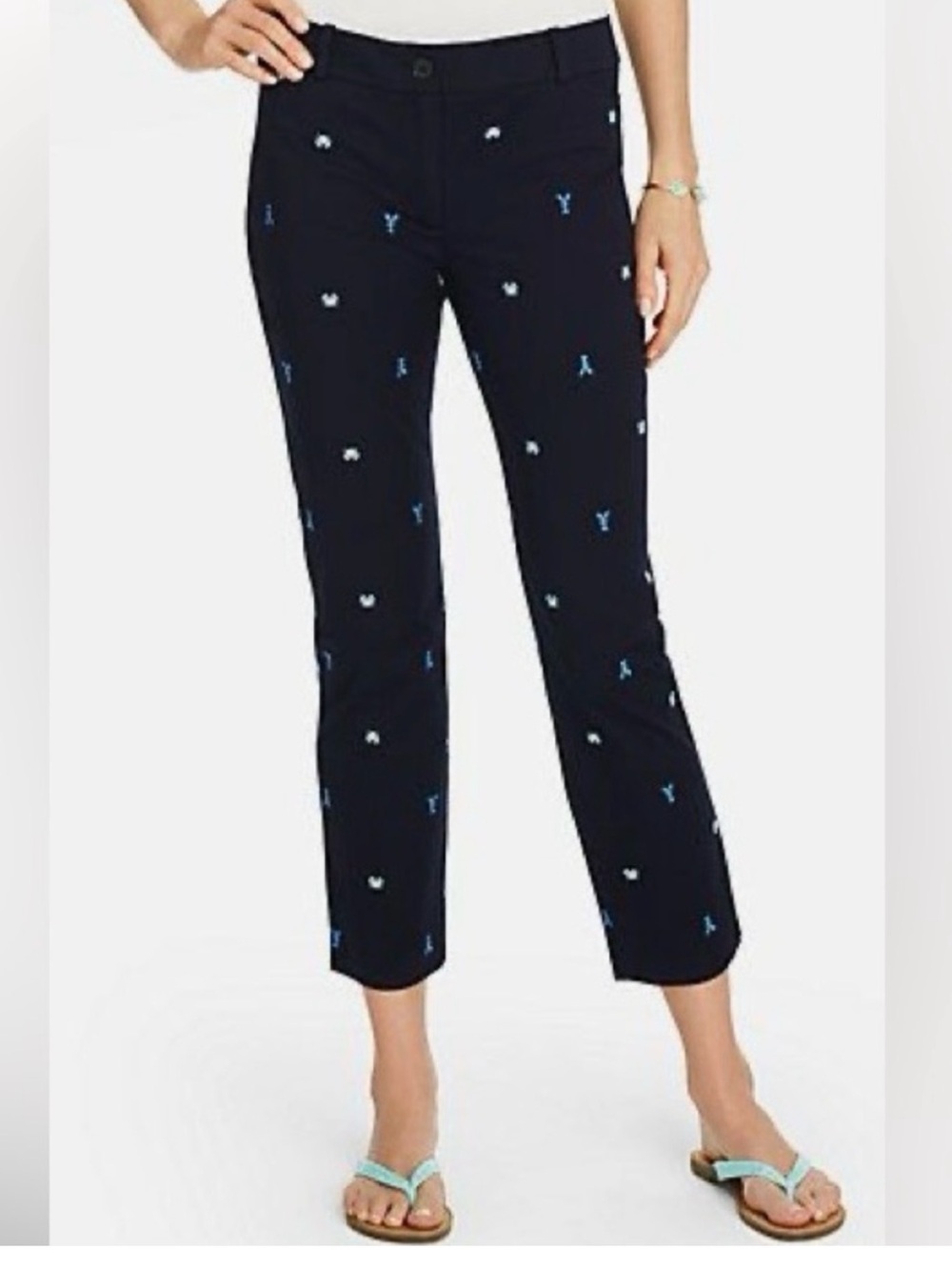 TALBOTS Perfect Crop Navy Blue Lobster Crab Embroidered Capri Pants 18WP
NWT